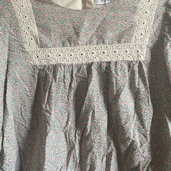 Moodie Ditsy Floral Long Sleeve Blouse M Keyhole Back Boho Hippie Peasant - Picture 3 of 12